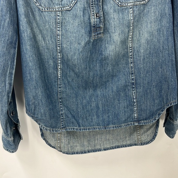 Free people 100% cotton denim 1/2 snap high low shirt XS - Picture 5 of 10